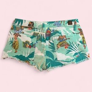 Roxy Tropical Print Jean Shorts - Green